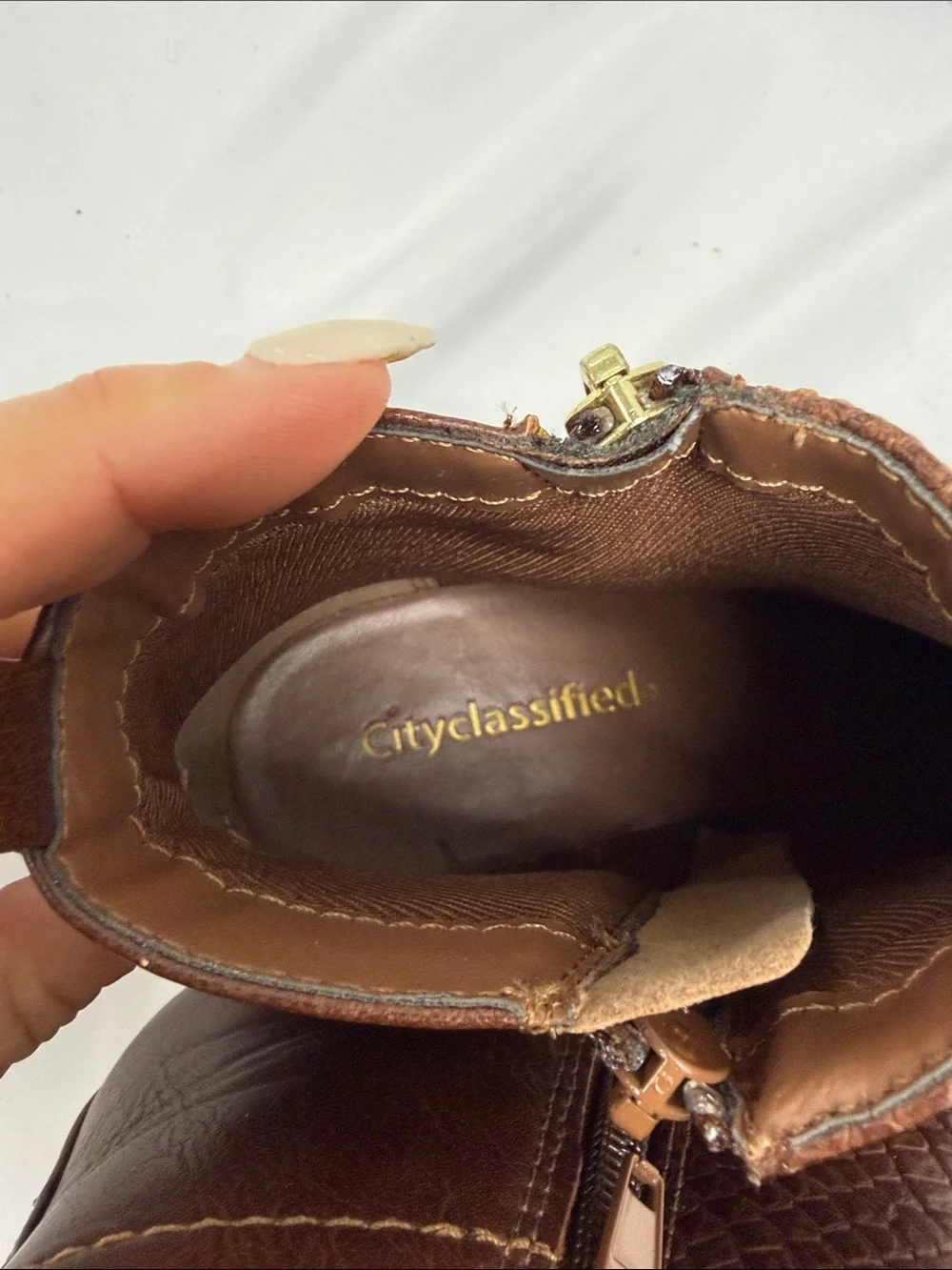 Cityclassified Brown Textured Ankle Booties with Gold Zipper